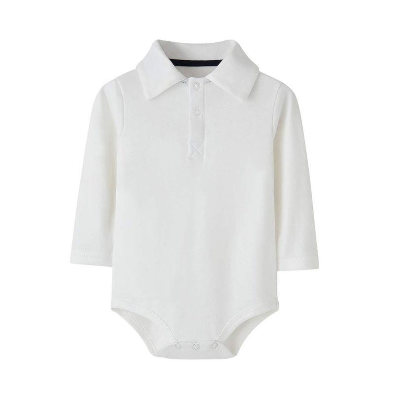 Teach Leanbh Infant Baby Polo Bodysuit Cotton Long Sleeve Pure Color Shirt 3-24 Months (24 Months, White) - Image 1